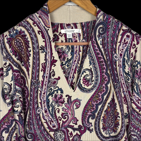 Chico's Womens Touch of Cool ¾ Sleeve Paisley T Shirt Sz 3 = US XL Boho Office - Picture 6 of 14
